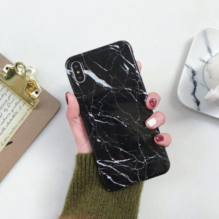 QY Marble Back Cover For Apple iPhone 11 Series (Black)