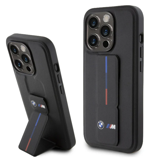 iPhone15SeriesBMWBlackLeatherCasewithGripStand-5