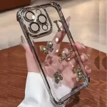 Dazzling Rhinestone Bear Transparent Phone Cover For iPhone 15