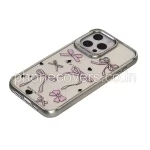 iPhone 15 Luxury Pink Bow Print Clear Phone Cover With Metal Finish