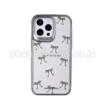 iPhone 15 Pro Max Luxury Bow Print Clear Phone Cover With Metal Finish