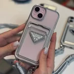 Luxury 3d Plating Silver Clear Wallet with Hand Strap for iphone