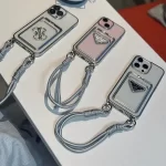 Luxury 3d Plating Silver Clear Wallet with Hand Strap for iphone