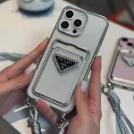 Luxury 3d Plating Silver Clear Wallet with Hand Strap for iphone